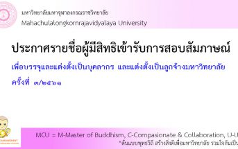 ประกาศรายชื่อผู้มีสิทธิ์สอบสัมภาษณ์ ครั้งที่ ๓ / ๒๕๖๑
